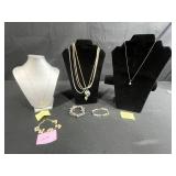 Collection of Necklaces and Bracelets Including 14K GF Pendant, Beaded, and Avon