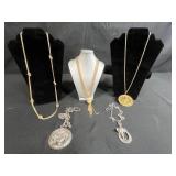 Collection of 5 Vintage Statement Necklaces in Gold and Silver Tone