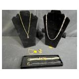 Jewelry Assortment Including Joan Rivers Watchbands, Anchor Necklaces, Bracelet, and Brooch