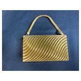 Vintage Gold Tone Metal Compact Purse with Mirror and Carrying Handle