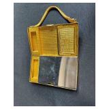 Vintage Gold Tone Metal Compact Purse with Mirror and Carrying Handle