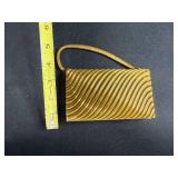 Vintage Gold Tone Metal Compact Purse with Mirror and Carrying Handle