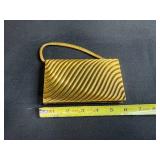 Vintage Gold Tone Metal Compact Purse with Mirror and Carrying Handle