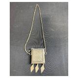 Vintage Square Pendant Purse with Ornate Engraving and Dangles