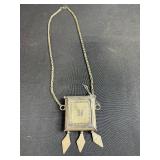 Vintage Square Pendant Purse with Ornate Engraving and Dangles