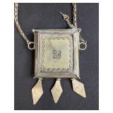 Vintage Square Pendant Purse with Ornate Engraving and Dangles