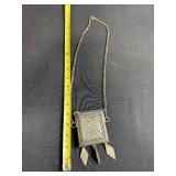 Vintage Square Pendant Purse with Ornate Engraving and Dangles