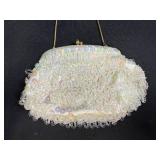 Vintage Hand Beaded Purse with Iridescent Sequins and Metal Frame