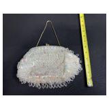 Vintage Hand Beaded Purse with Iridescent Sequins and Metal Frame