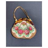 Vintage Beaded Floral Purse with Tortoiseshell Frame