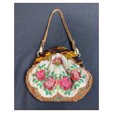 Vintage Beaded Floral Purse with Tortoiseshell Frame