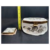 Vintage Beaded Evening Purse and Compact Mirror Set with Floral Design