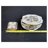 Vintage Beaded Evening Purse and Compact Mirror Set with Floral Design