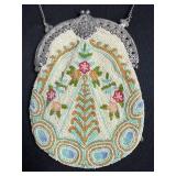 Vintage Beaded Floral Handbag with Silver Tone Frame