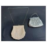 Set of 2 Vintage Beaded Evening Bags - Silver and Ivory Shell Design