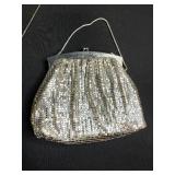Set of 2 Vintage Beaded Evening Bags - Silver and Ivory Shell Design