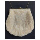Set of 2 Vintage Beaded Evening Bags - Silver and Ivory Shell Design
