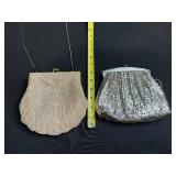 Set of 2 Vintage Beaded Evening Bags - Silver and Ivory Shell Design