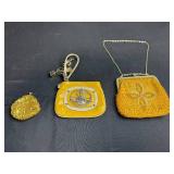 Set of 3 Yellow Vintage-Style Coin Purses and Clutch Bags with Beaded Embellishments