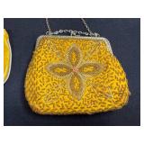 Set of 3 Yellow Vintage-Style Coin Purses and Clutch Bags with Beaded Embellishments