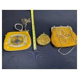 Set of 3 Yellow Vintage-Style Coin Purses and Clutch Bags with Beaded Embellishments