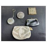 Vintage Ladies Accessories Collection - Beaded Purse, Leather Change Purse, Compact Mirrors, and Compact Case