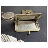 Vintage Ladies Accessories Collection - Beaded Purse, Leather Change Purse, Compact Mirrors, and Compact Case