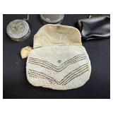 Vintage Ladies Accessories Collection - Beaded Purse, Leather Change Purse, Compact Mirrors, and Compact Case