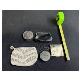 Vintage Ladies Accessories Collection - Beaded Purse, Leather Change Purse, Compact Mirrors, and Compact Case