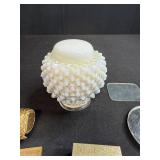 Assorted Vintage Vanity Accessories and Decorative Hobnail Glass Jar