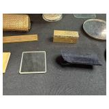 Assorted Vintage Vanity Accessories and Decorative Hobnail Glass Jar