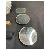 Assorted Vintage Vanity Accessories and Decorative Hobnail Glass Jar