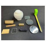 Assorted Vintage Vanity Accessories and Decorative Hobnail Glass Jar