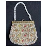 Set of 2 Vintage Evening Clutches - Beaded Purse and Gold Metallic Clutch