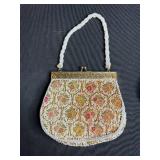 Set of 2 Vintage Evening Clutches - Beaded Purse and Gold Metallic Clutch