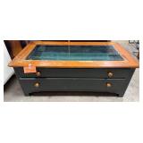 Wood and Glass Coffee Table with Storage Drawers, 17x46x24 in