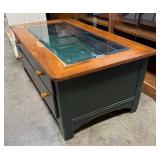 Wood and Glass Coffee Table with Storage Drawers, 17x46x24 in
