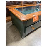 Wood and Glass Coffee Table with Storage Drawers, 17x46x24 in