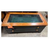 Wood and Glass Coffee Table with Storage Drawers, 17x46x24 in