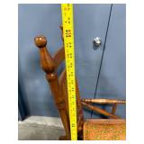 Antique Oak Wood Glider Rocking Chair with Ornate Cushion