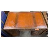 Vintage Mahogany Executive Desk with Leather Top and Brass Handles