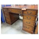 Vintage Mahogany Executive Desk with Leather Top and Brass Handles