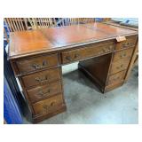 Vintage Mahogany Executive Desk with Leather Top and Brass Handles