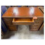 Vintage Mahogany Executive Desk with Leather Top and Brass Handles