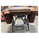 Antique Singer Treadle Sewing Machine in Ornate Oak Cabinet - untested