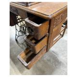 Antique Singer Treadle Sewing Machine in Ornate Oak Cabinet - untested