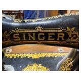 Antique Singer Treadle Sewing Machine in Ornate Oak Cabinet - untested