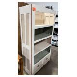 Large Painted Wood Bookshelf with Drawers 72x42x18 Inches