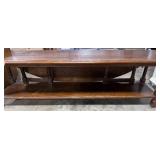 Wooden Demilune Console Table with Lower Shelf, 64 inch Wide