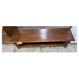 Wooden Demilune Console Table with Lower Shelf, 64 inch Wide